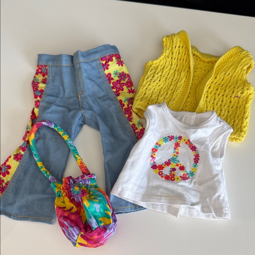 Colorful Doll Outfit Set with Peace Sign Top